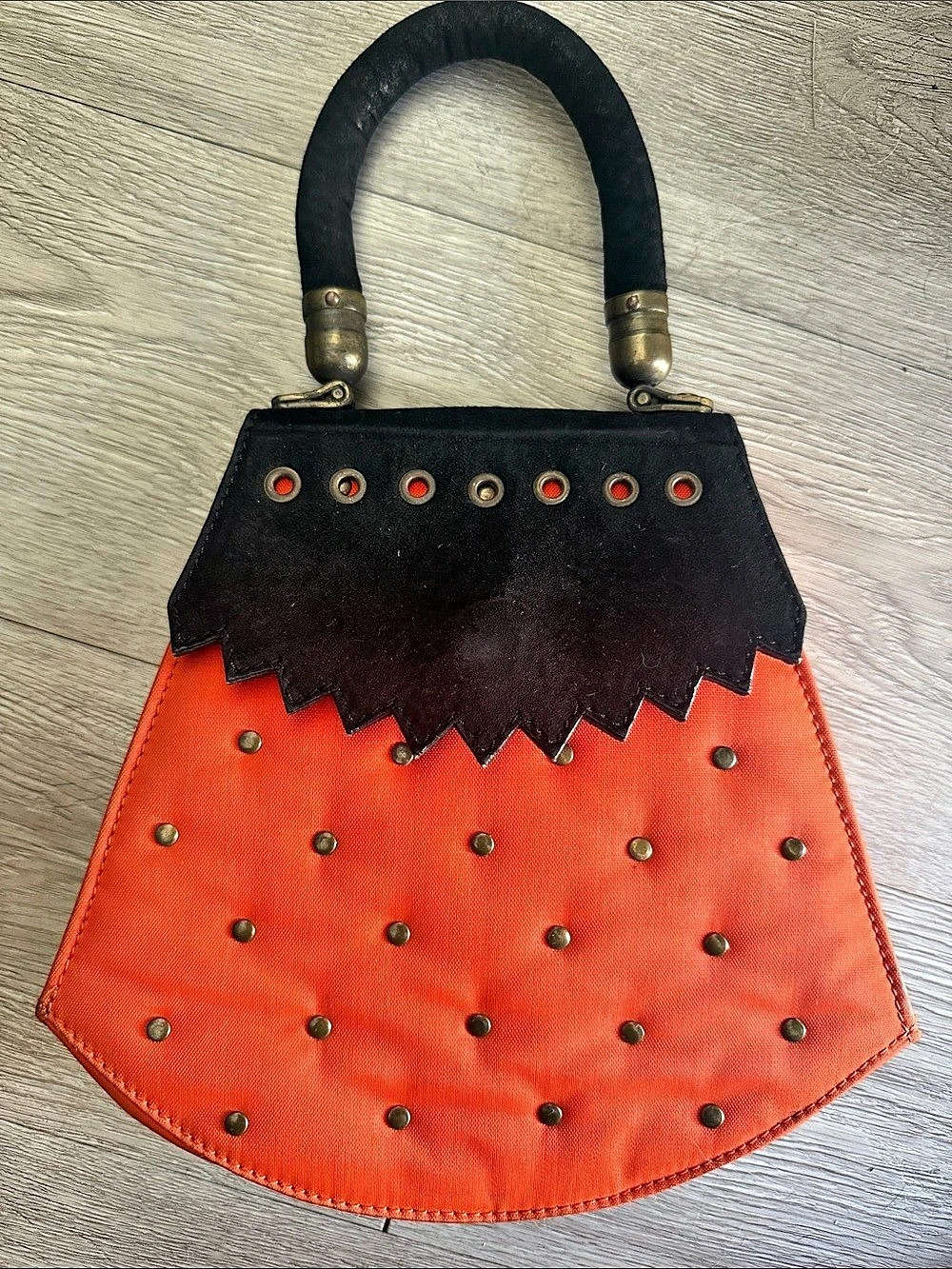 VINTAGE, Christian Lacroix Orange & Black Studded HandBag